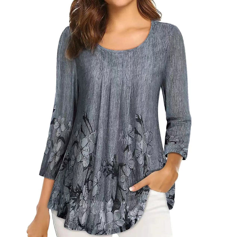 Floral Print Long Sleeve Casual Blouse