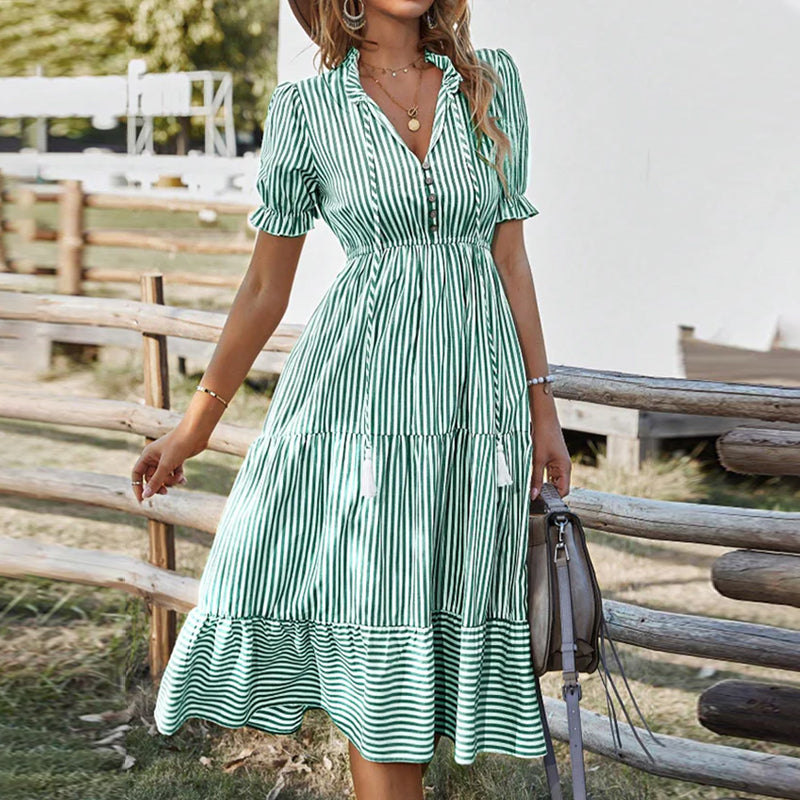 V-neck Dress with A Striped Print
