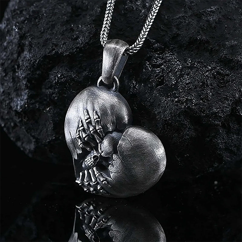 Heart of Hell Ripped Skull Necklace