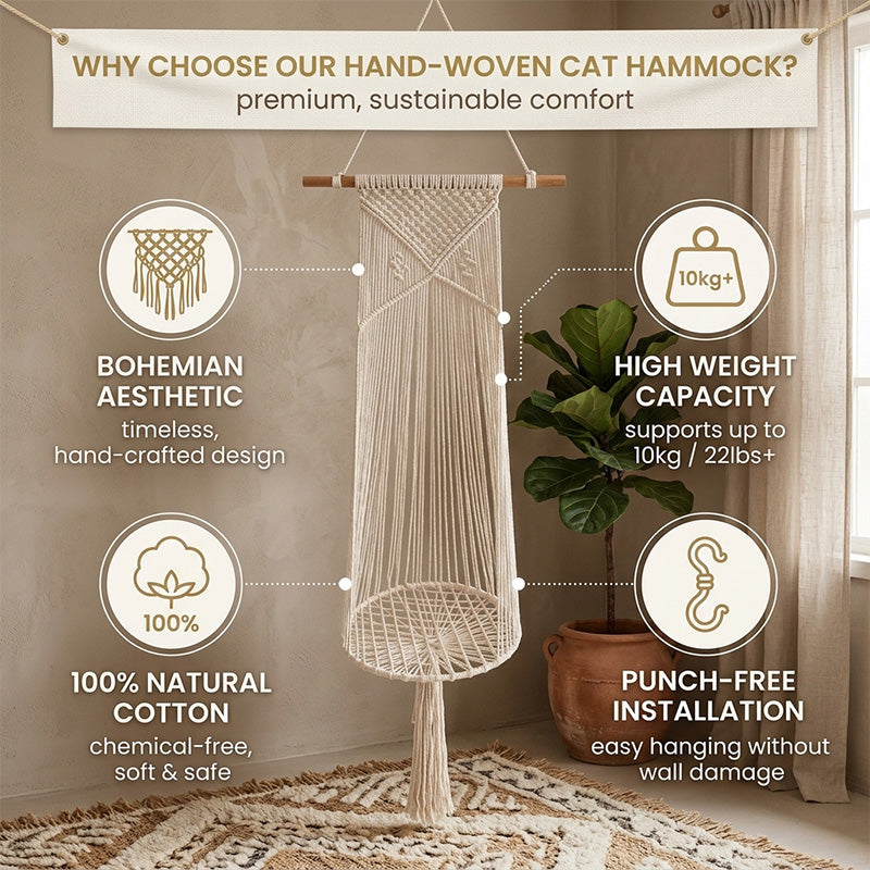 Handwoven Boho Cotton Rope Cat Hammock Bed