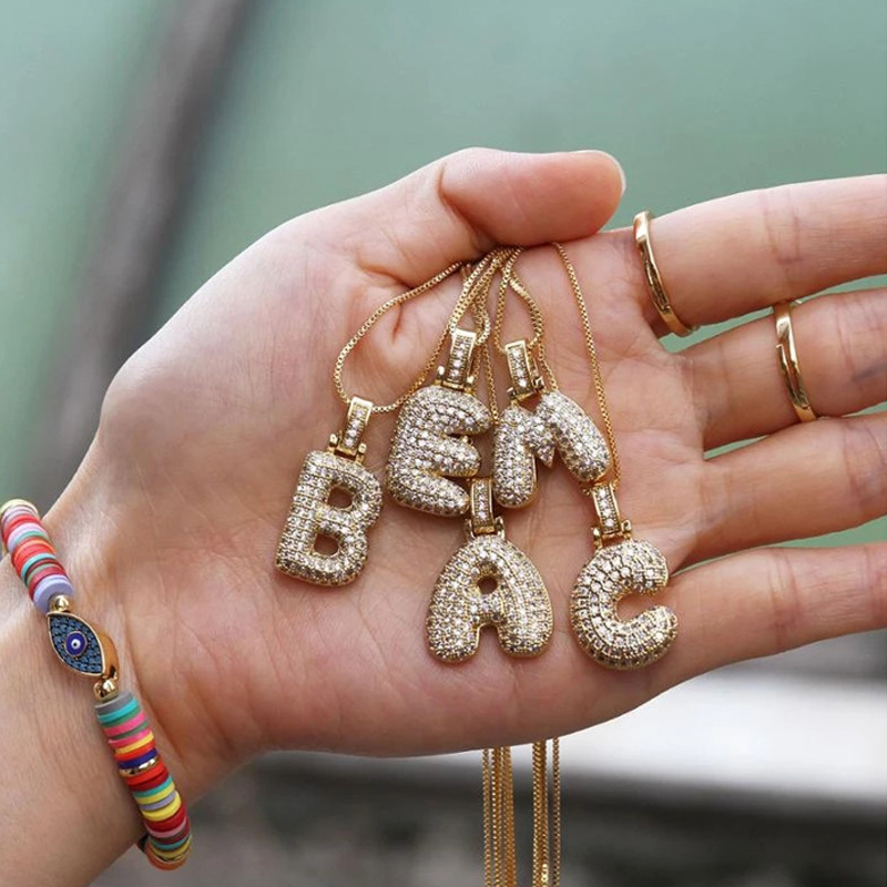 Iced Alphabet Crystal Pendant Necklace