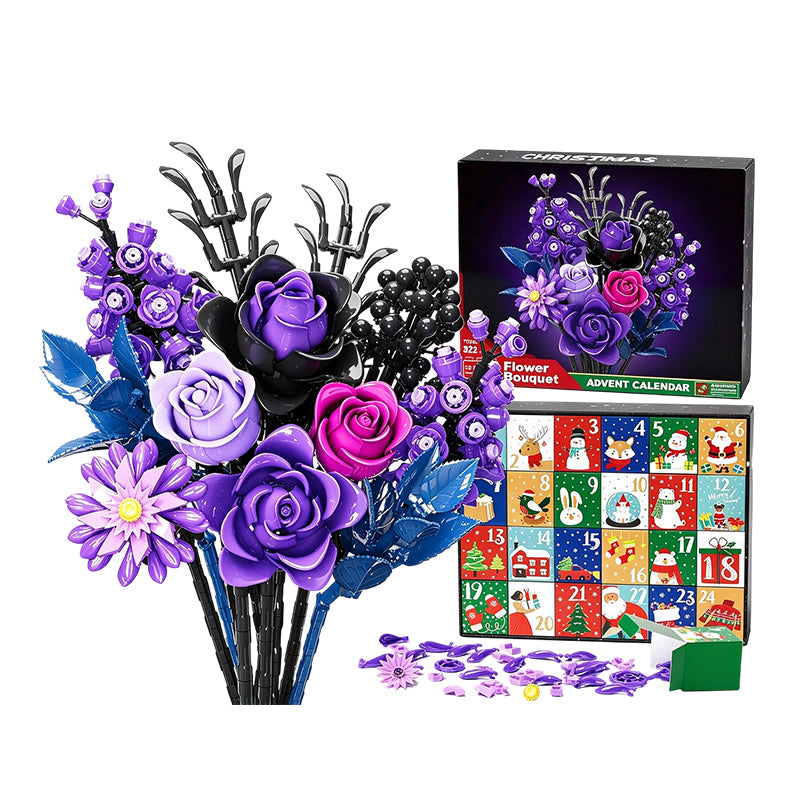 Christmas Countdown Blind Box: Flower Bouquet Building Blocks