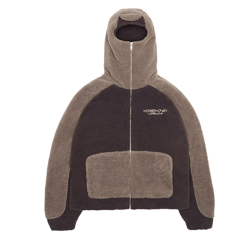 Hooded Colorblocked Lamb Coat