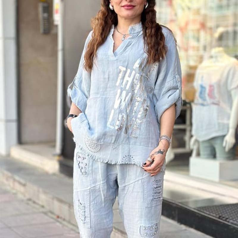 Women's Casual Letter Printed Two-piece Set