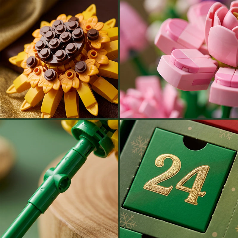 Christmas Countdown Blind Box: Flower Bouquet Building Blocks