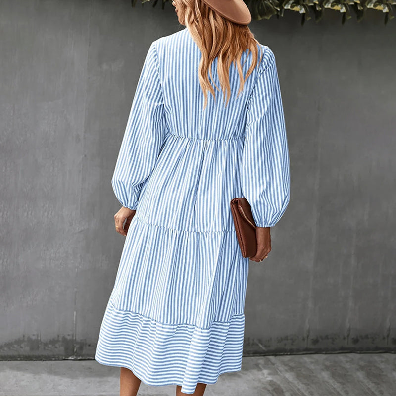 Long-sleeved Dress with Striped Print