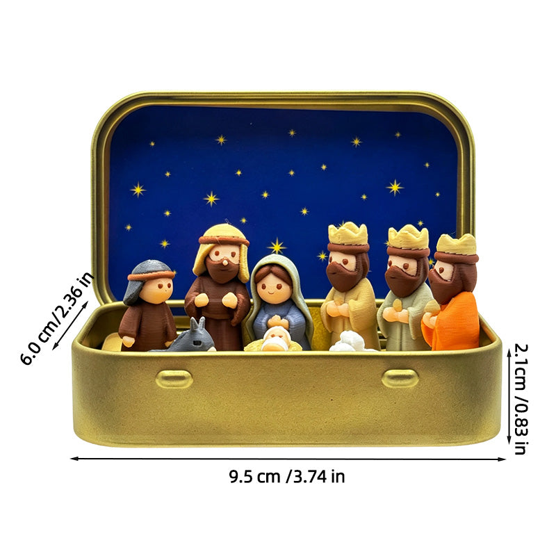 Mini Christmas Nativity Set in Tin Box