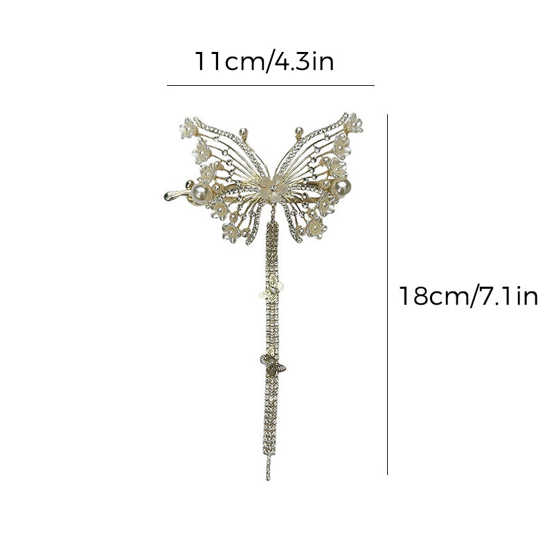 Butterfly Hair Clips Crystal Rhinestone Tassel