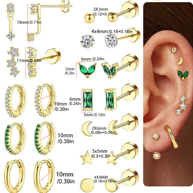 Zircon Moon and Star Set Earrings