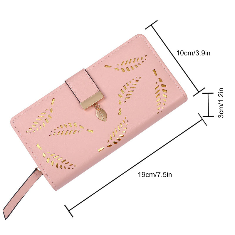 Women's Long Wallet with Leaf Pattern