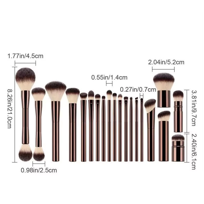 20-piece coffee-coloured makeup brush set