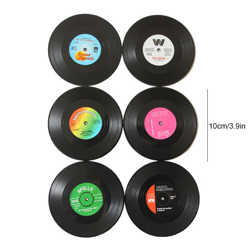 Vinyl Record Coasters with Retro Vinyl Player Holder