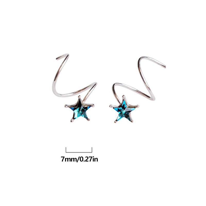 Blue Star Spiral Hoop Twist Earrings