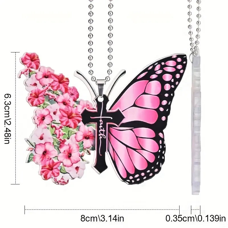 Beautiful Butterfly Cross Christian Car Rearview Mirror Accessory