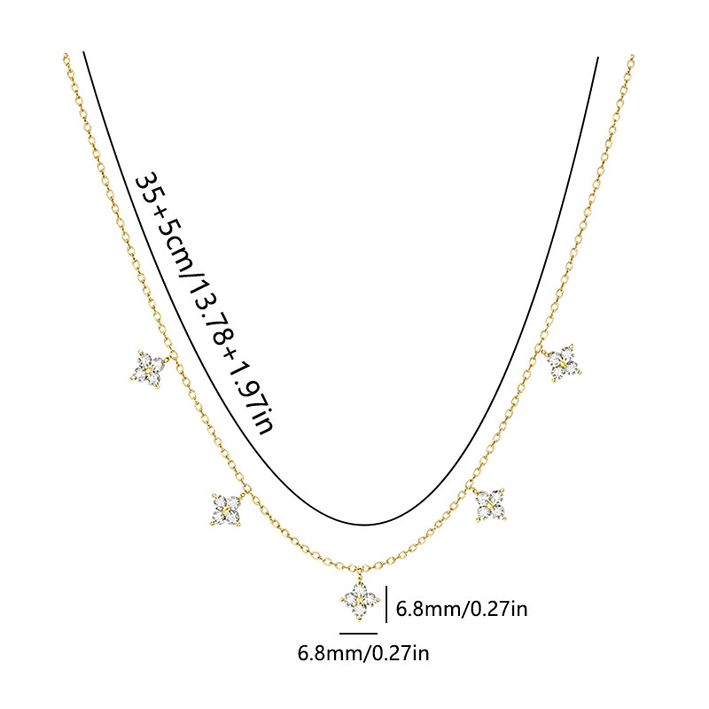 Five-Petal Gold Zircon Necklace