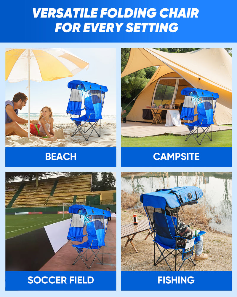 Folding Camping Chair with Canopy and Fan