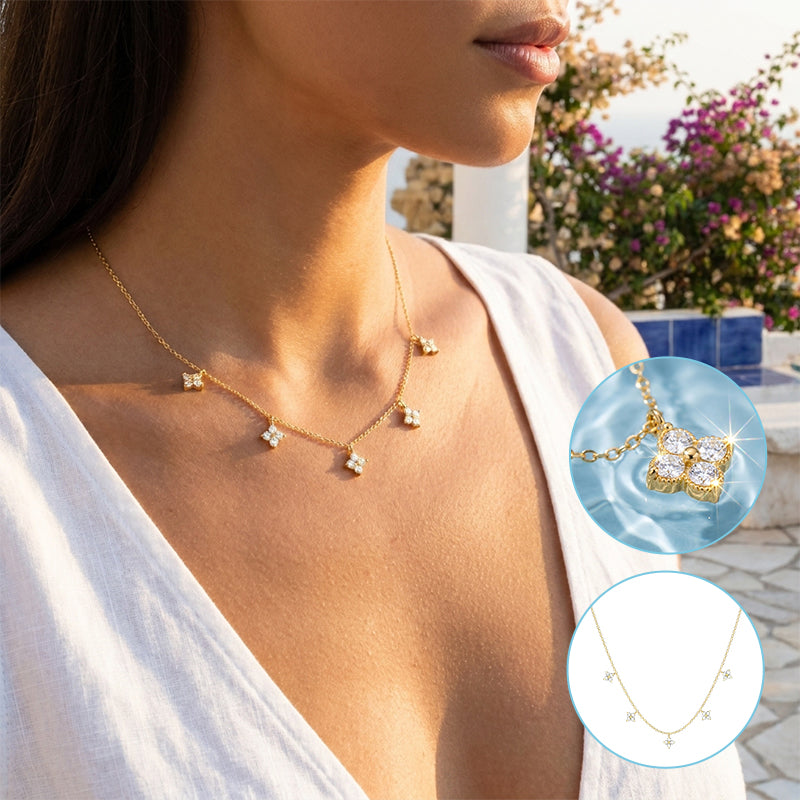 Five-Petal Gold Zircon Necklace