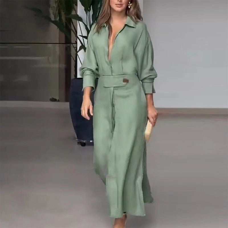 Solid Color Long Sleeve Lapel Dress