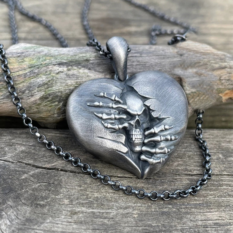 Heart of Hell Ripped Skull Necklace