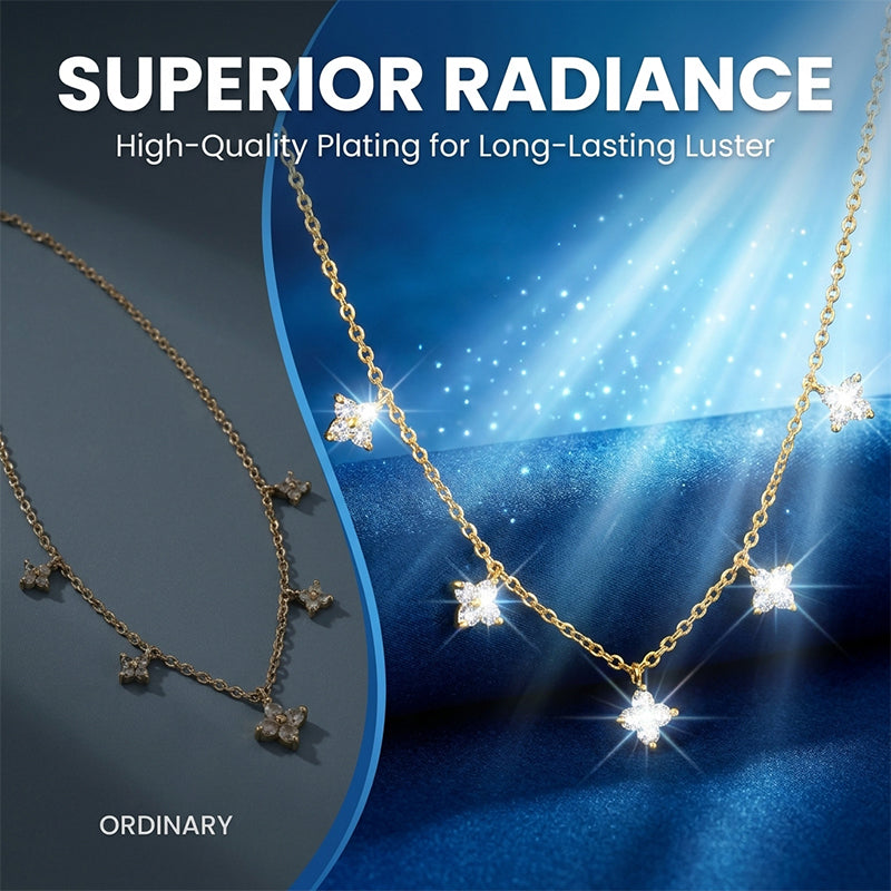 Five-Petal Gold Zircon Necklace