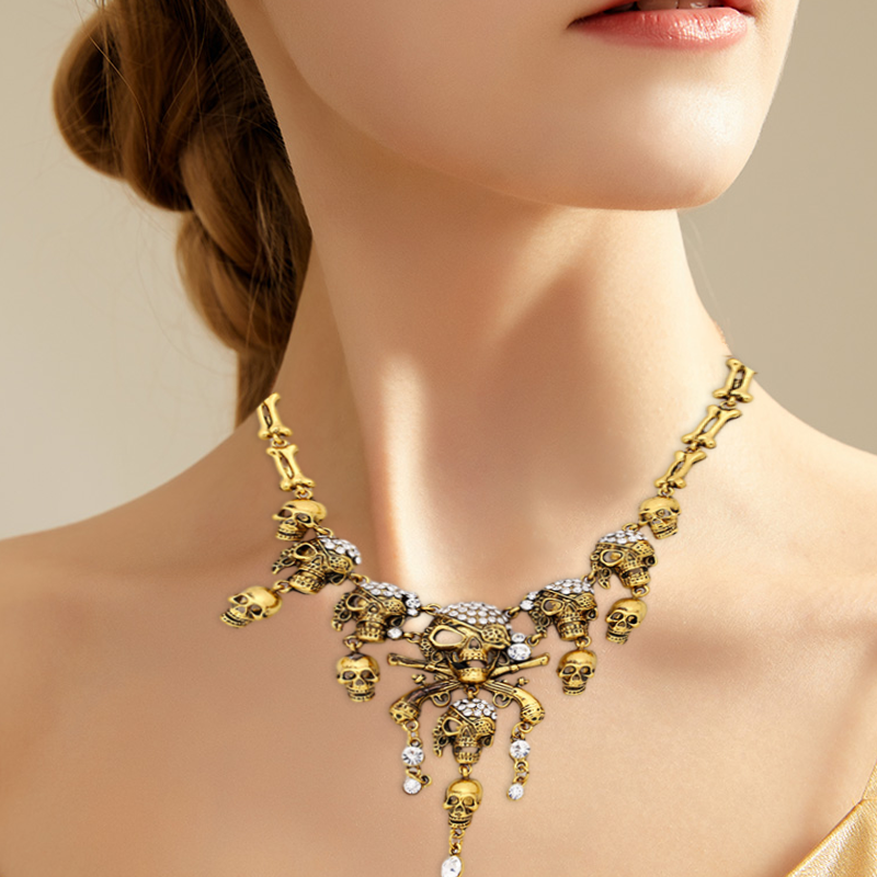 Vintage Pirate Skeleton Skull Necklace