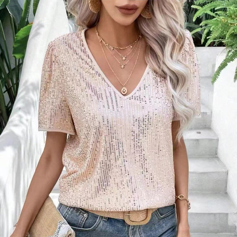Short-sleeved V-neck T-shirt