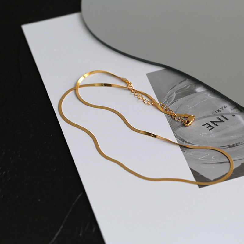 HERRINGBONE CHAIN GOLD CHOKER NECKLACE