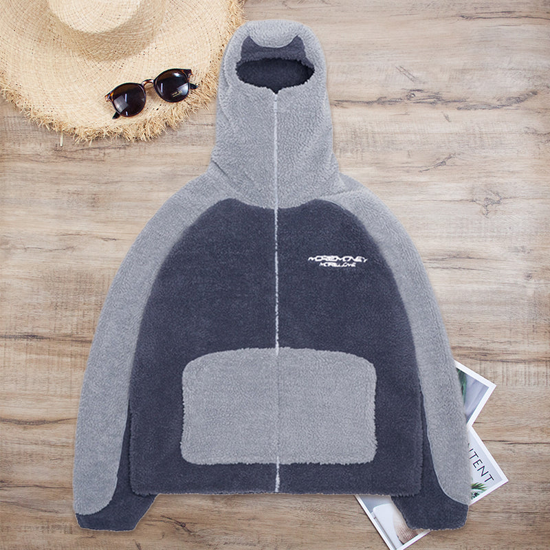 Hooded Colorblocked Lamb Coat