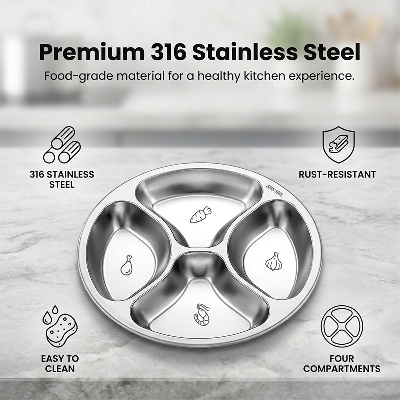 4 Compartment Stainless Steel Divided Plate