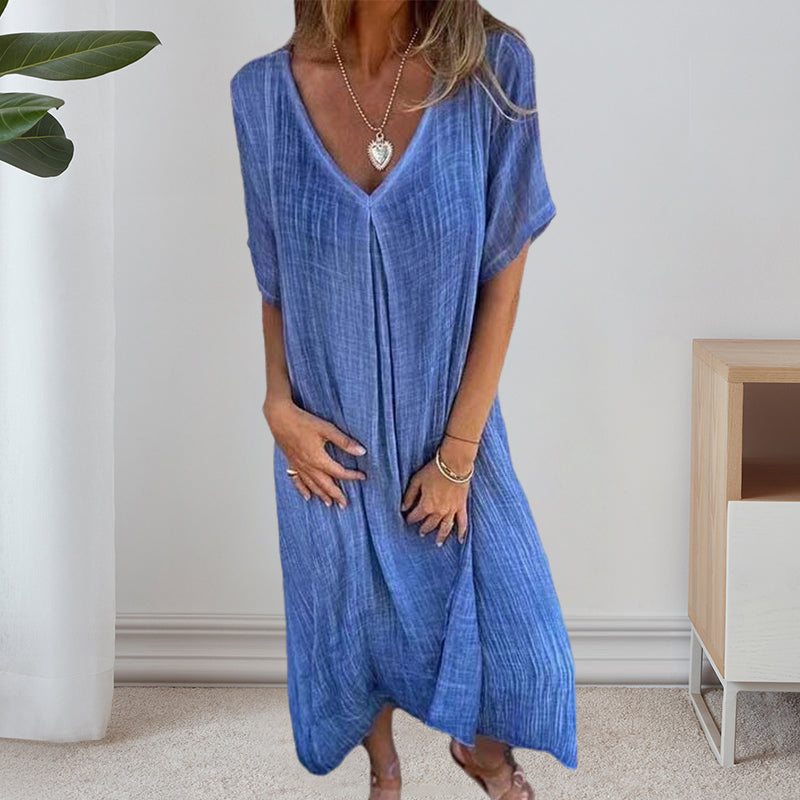 Cotton and Linen V-neck Midi Dress-PRE SALE