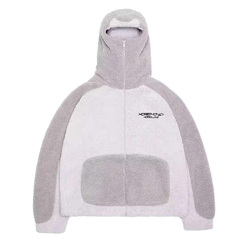 Hooded Colorblocked Lamb Coat