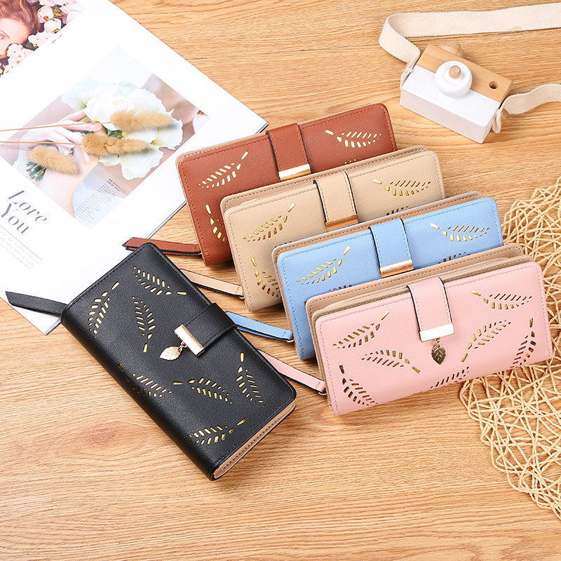 Women's Long Wallet with Leaf Pattern