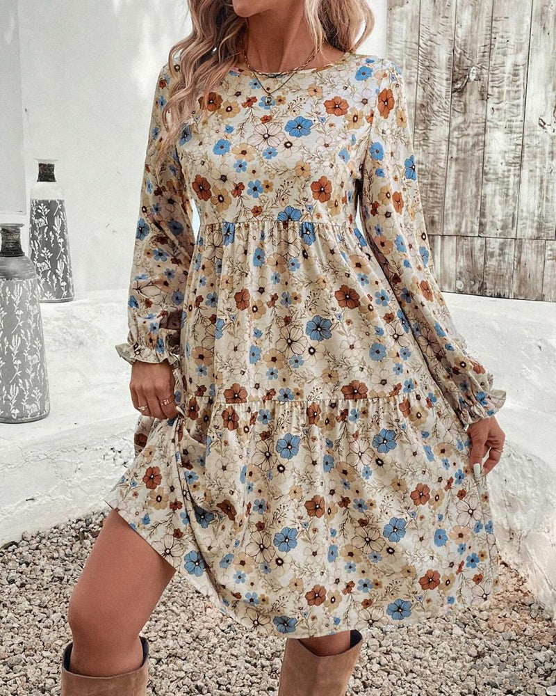 Loose, Knee-Length Dress with Floral Pattern