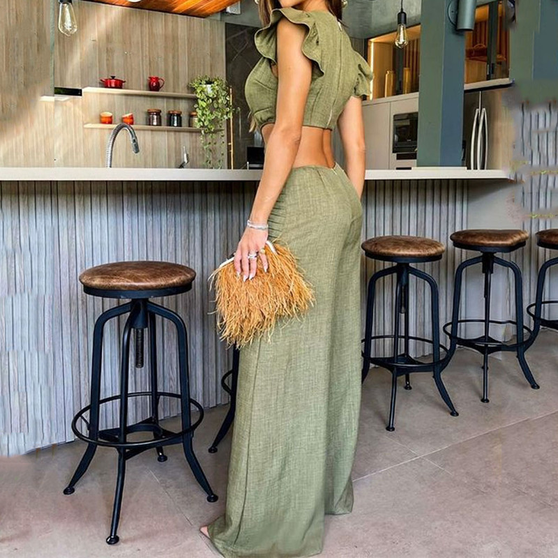 Solid Color Jumpsuit with Ruffles