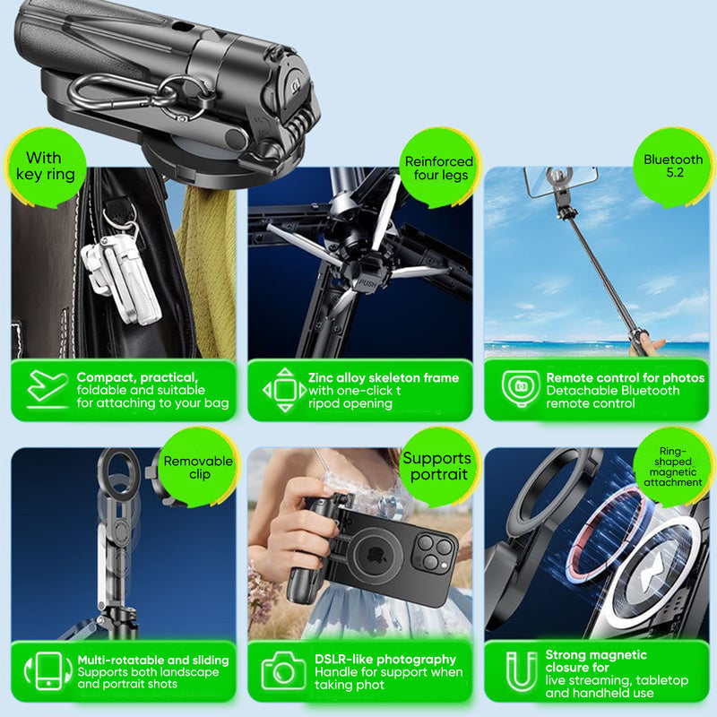 Portable magnetic selfie stick