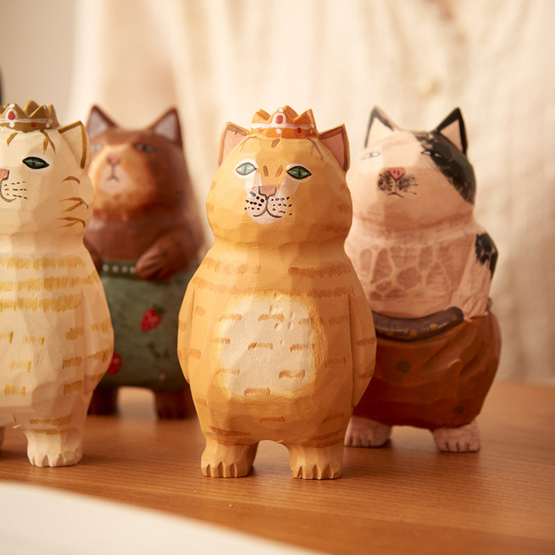 Handmade Cute Cat Wood Carving Ornaments