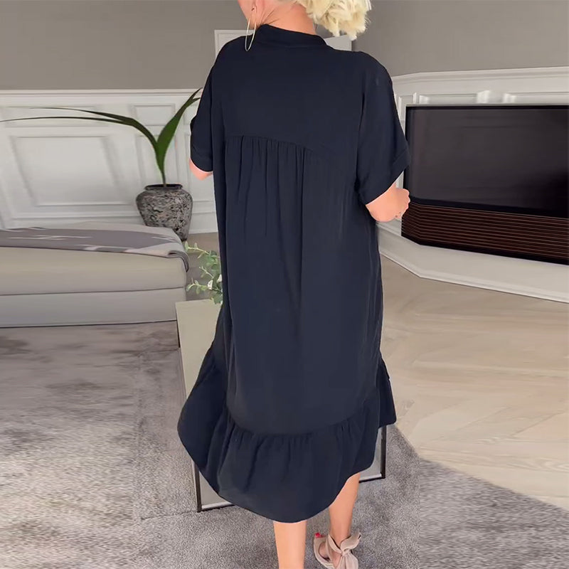 V-neck Loose Pleated Dress