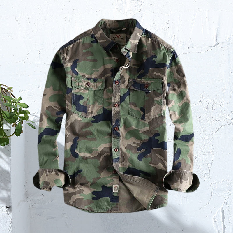 Men's Long Sleeve Camouflage Print Work Shirt