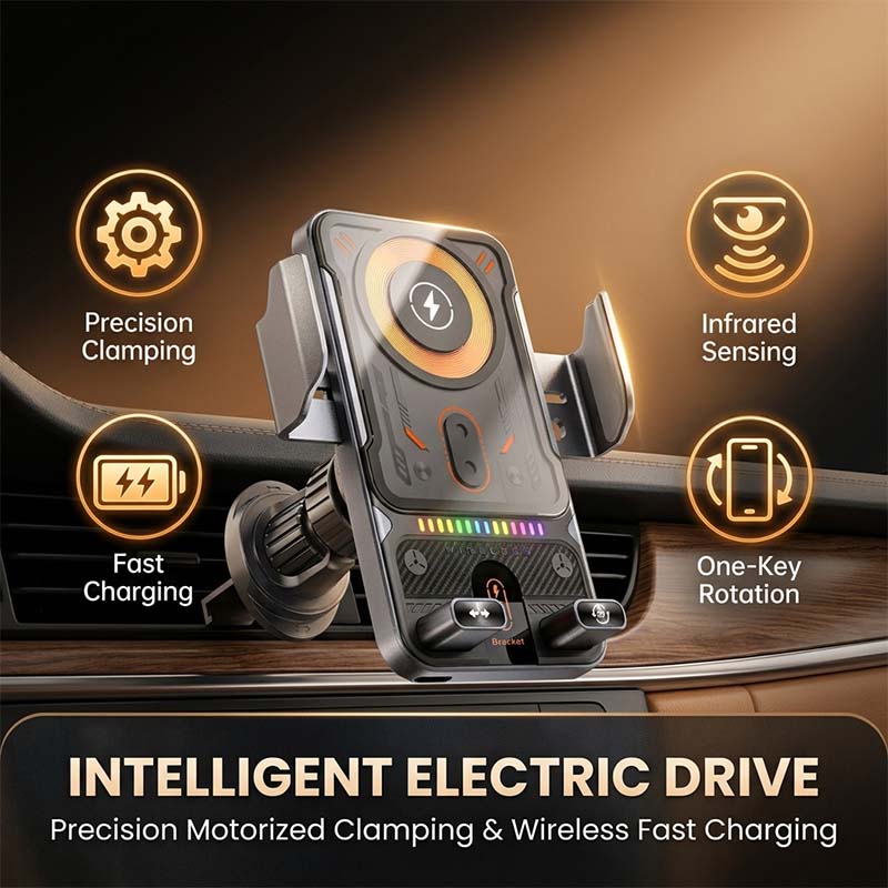 2-In-1 Auto-Rotating Car Phone Holder & Wireless Charger
