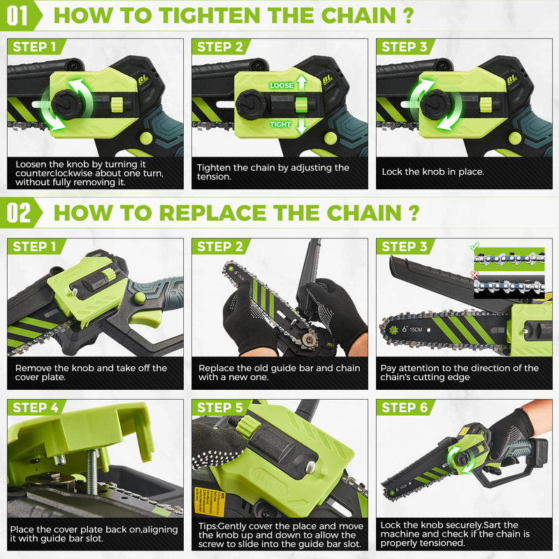 Saker 2-in-1 Brushless Pole Saw & Mini Chainsaw with 3 Replacement Chain