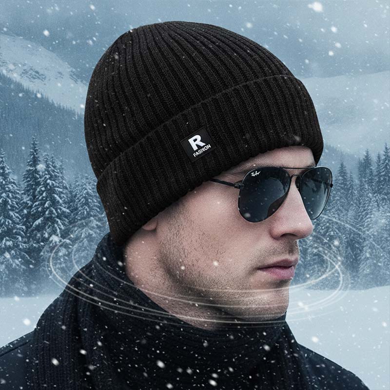 Fleece-lined knit hat for men