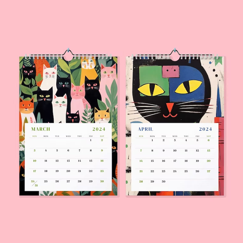 2024 Wall Calendar Illustrated Cats