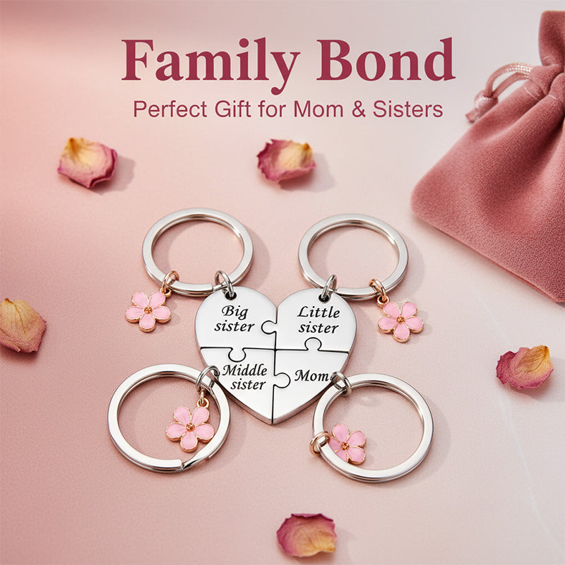 Four-flower heart puzzle keychain