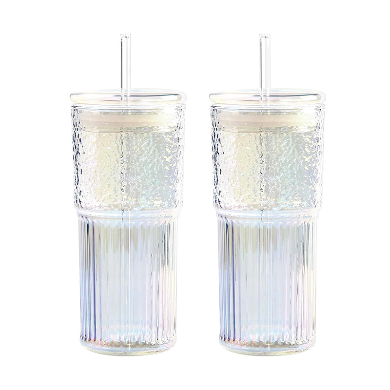 Glass Tumblers Set With Lids and Glass Straws