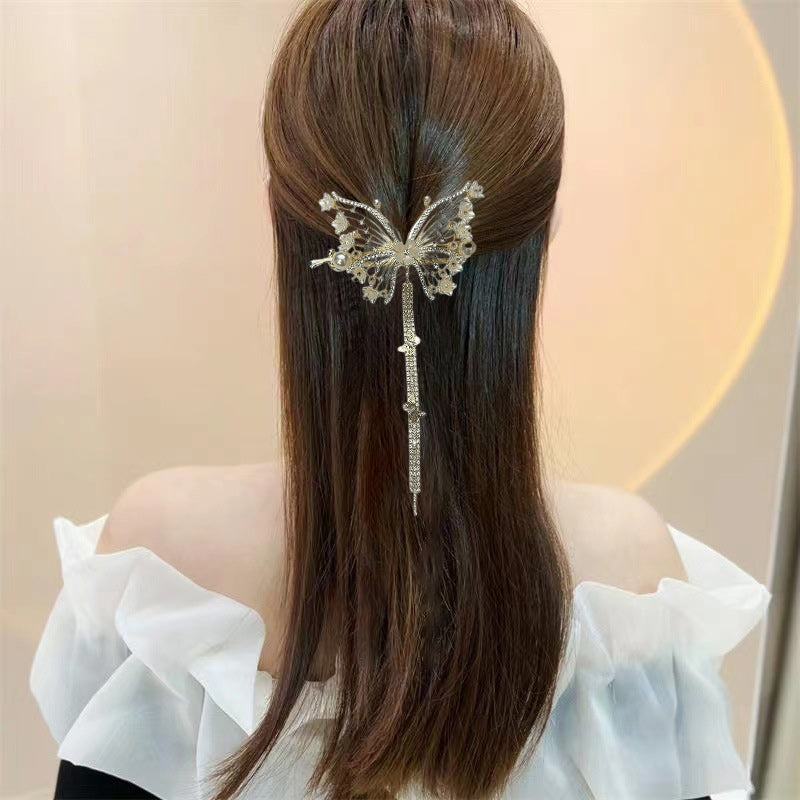 Butterfly Hair Clips Crystal Rhinestone Tassel