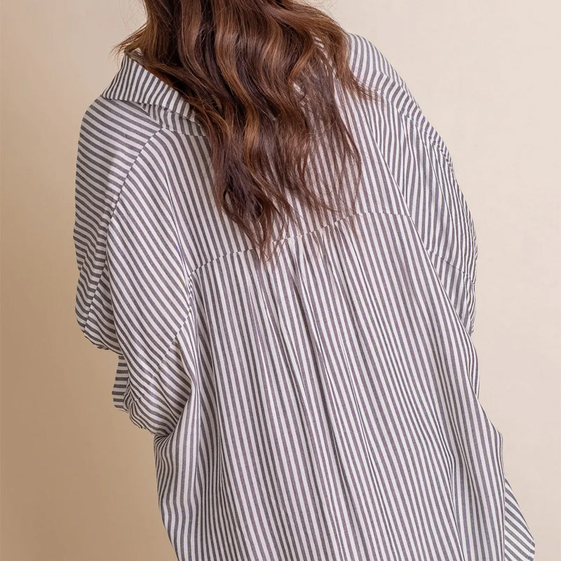 Brand New Loose Striped Baggy Button Shirt