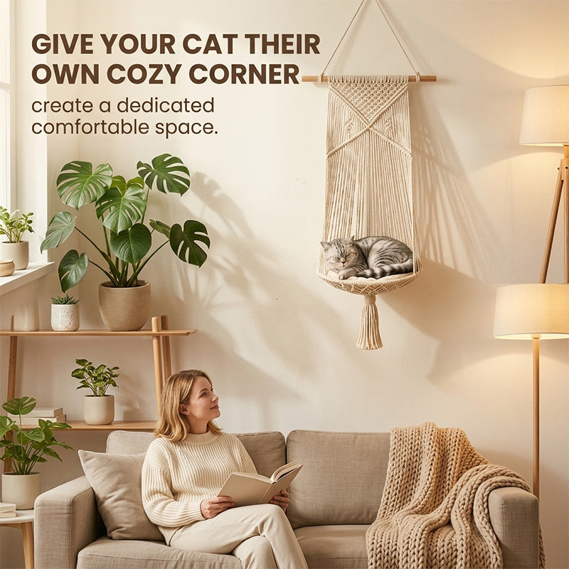 Handwoven Boho Cotton Rope Cat Hammock Bed