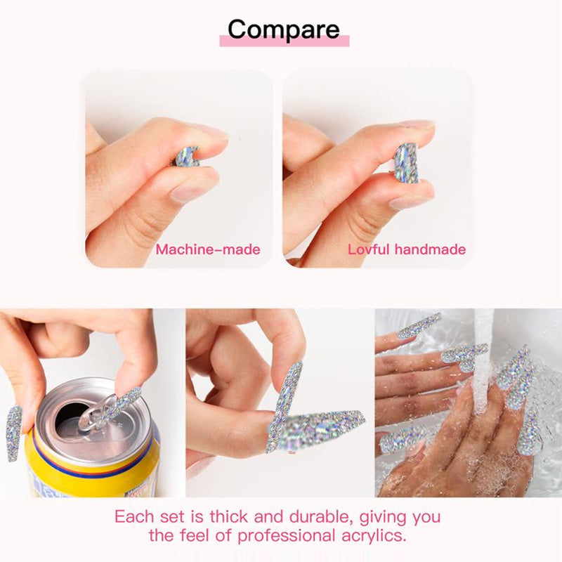 10PCS Square Long Handmade Acrylic Press On Nails