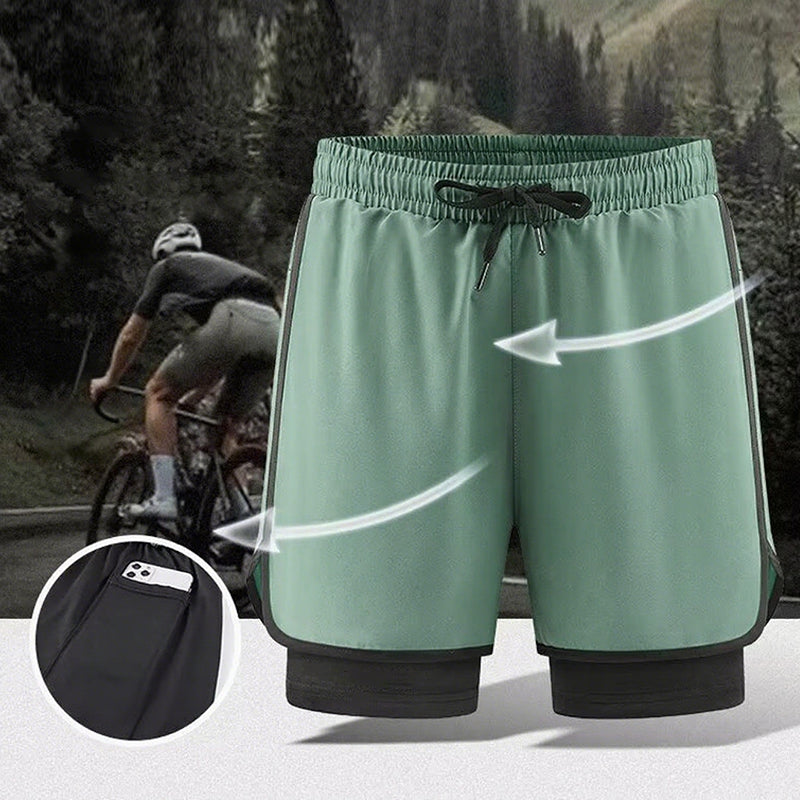 Men's 2 in 1 Stretch Active Quick Dry Gym Running Shorts With Liner
