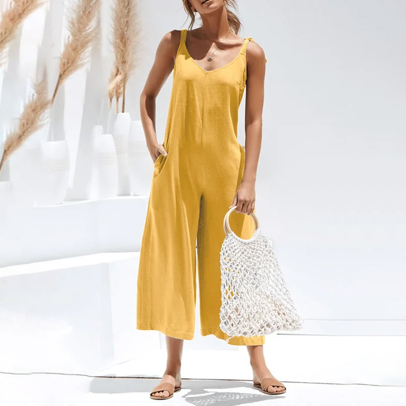 Women's Loose Casual Cotton Linen Jumpsuit